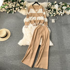 Women's Casual Knit Suit with Wide Pant Hems