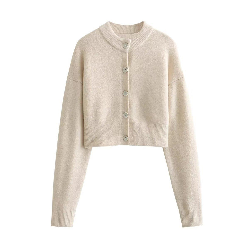 Women's Cropped Cardigan with Modern Buttons