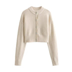 Women's Cropped Cardigan with Modern Buttons
