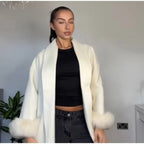 Elegant Wrap Jacket with Faux Fur Sleeves