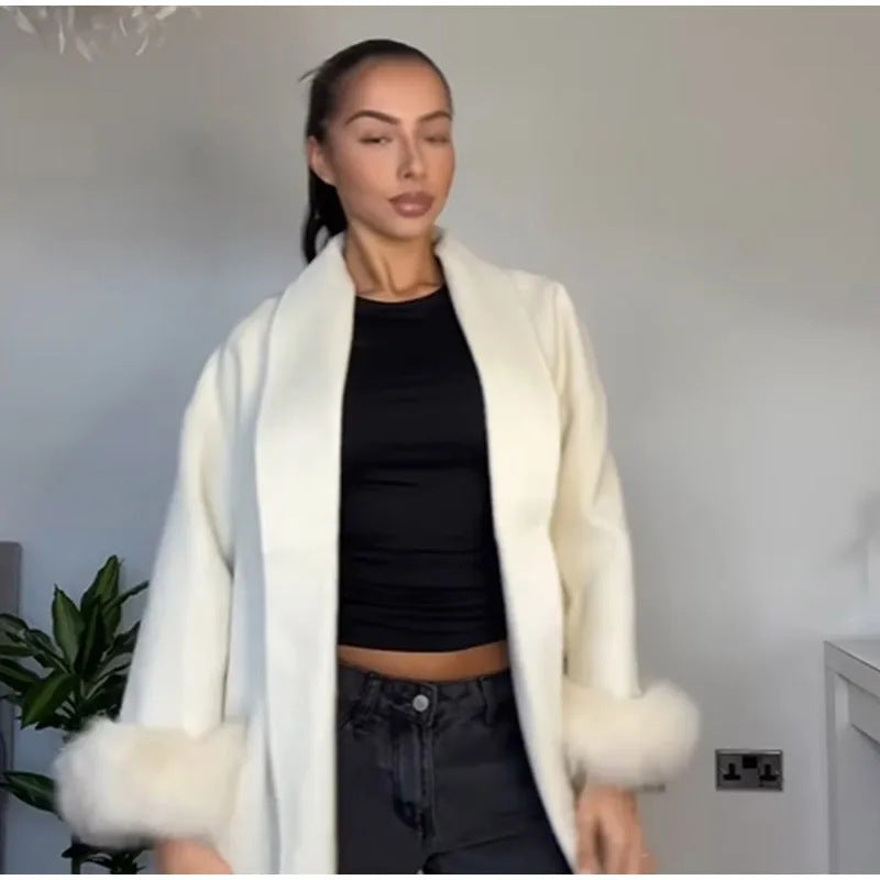 Elegant Wrap Jacket with Faux Fur Sleeves