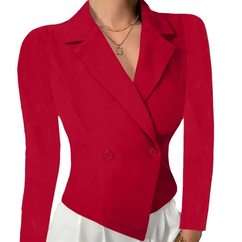 Women's Elegant Double-Breasted Blazer with Curved Hem