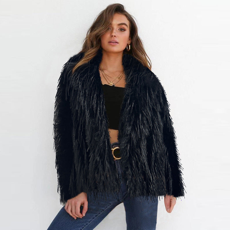 Women's Elegant Faux Fur Blazer with Wide Collar