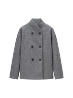 Elegant Women's Winter Jacket with Double-Breasted Button Front and Stand-Up Collar