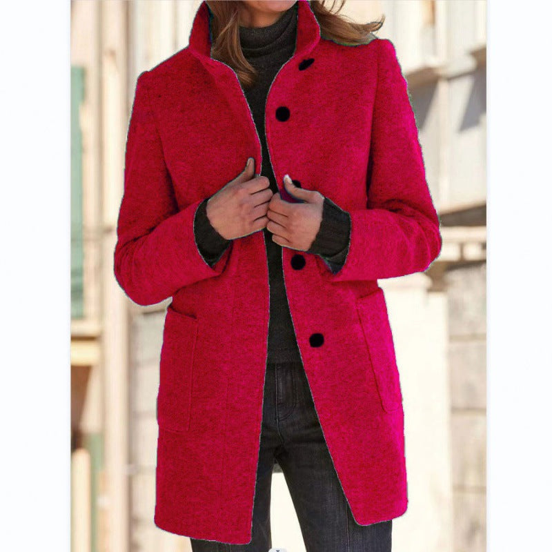 Women's Elegant Wool Jacket with Pockets and Button Closure