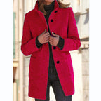 Women's Elegant Wool Jacket with Pockets and Button Closure