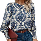Women's Blouse with Floral Pattern and Puff Sleeves