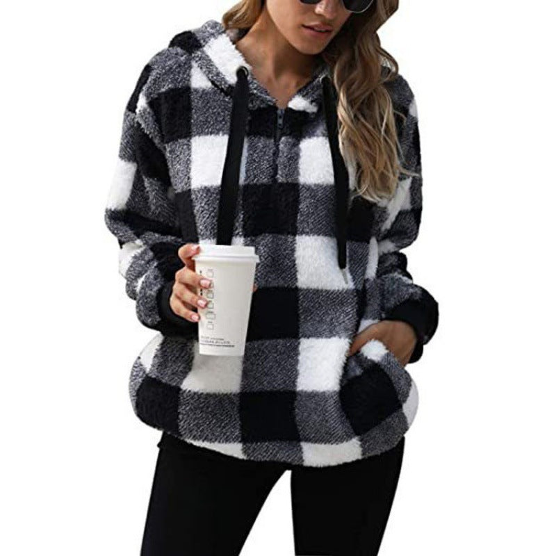 Women's Cozy Plaid Coat with High Collar