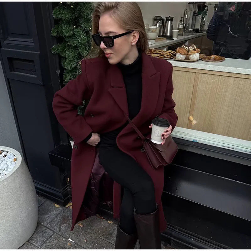 Elegant Double-Breasted Long-Sleeve Coat