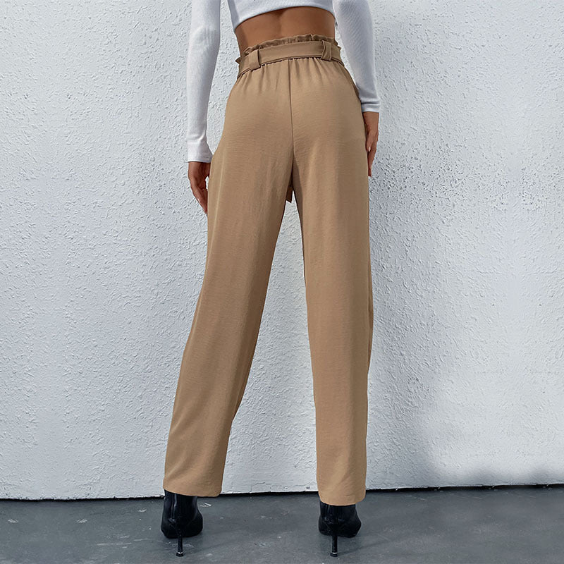 Women's Elegant High-Waist Trousers with Tie Belt
