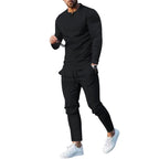 Men's nano athletic Henley long sleeve shirt and tapered jogging pants with decorative seams