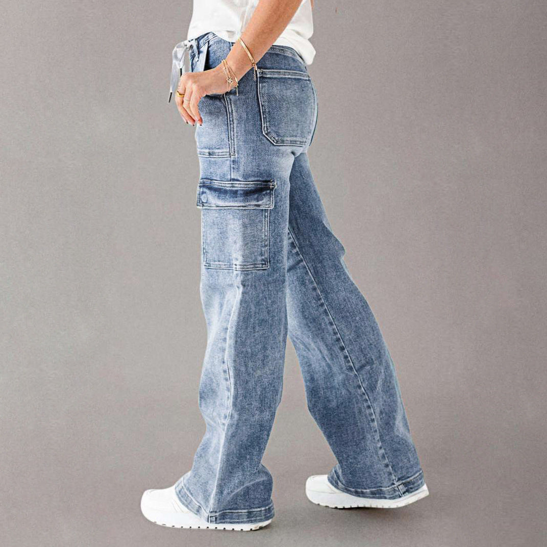 Women's Cargo Jeans with Casual Cut and Practical Pockets