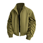 Women's Elegant Bomber Jacket with Textured Sleeves