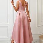 Women's Asymmetric Satin Evening Dress with Draping