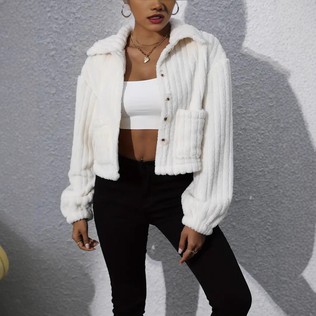 Women's Fluffy Couture-Style Overshirt with Pockets
