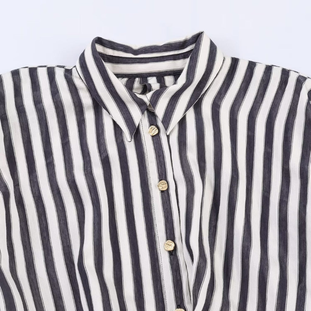 Women's Striped Jumpsuit with Decorative Belt