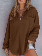 Women's Casual Waffle Texture Shirt with Button Placket and Chest Pocket