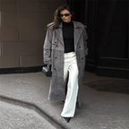 Women's Suede Trench Coat with Wide Collar