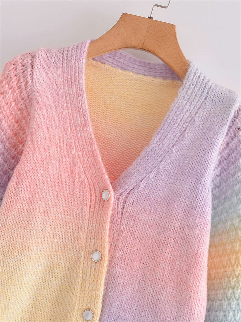 Women's Gradient Knit Cardigan with Original Ribbed Design
