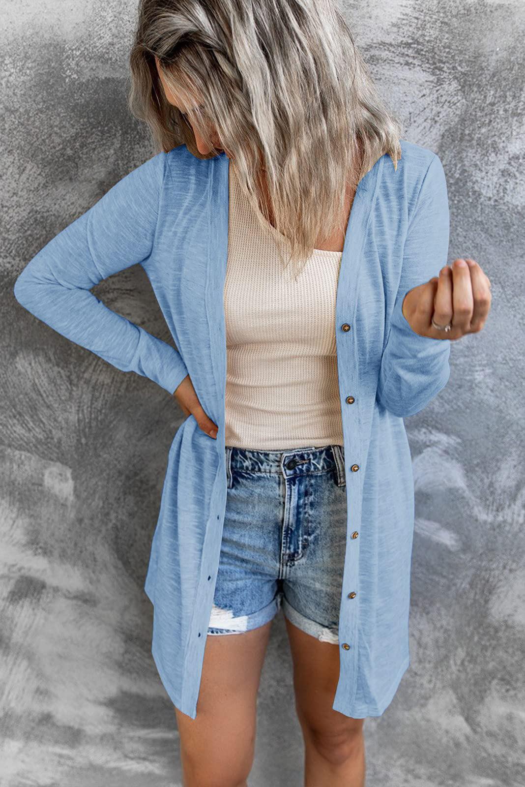 Women's Longline Cardigan with Full Button Closure