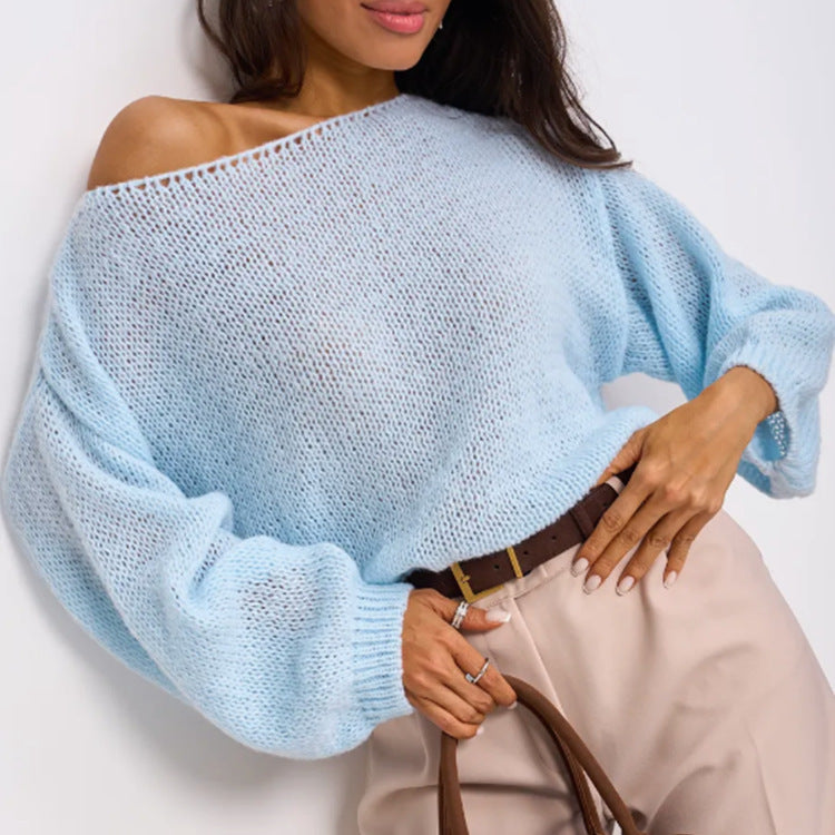 Women's Fluffy Off-Shoulder Sweater with Dropped Shoulders