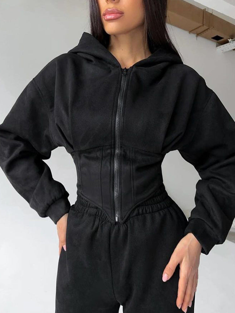 Women's Casual Utility Jumpsuit with High Collar and Zipper