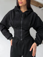 Women's Casual Utility Jumpsuit with High Collar and Zipper