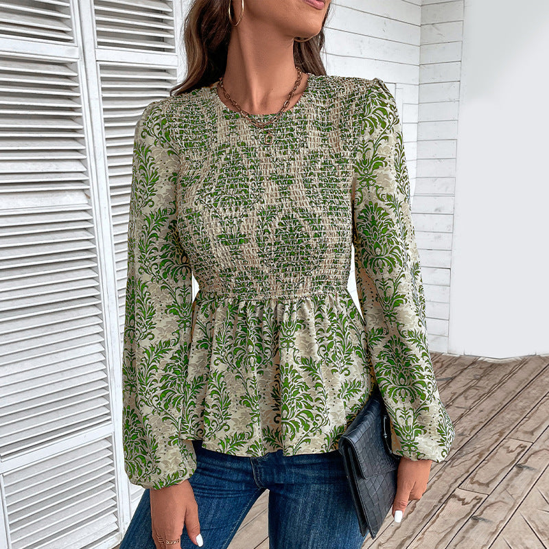 Elegant Floral Puff Sleeve Blouse