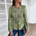 Elegant Floral Puff Sleeve Blouse