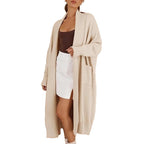Women's Lightweight Knit Coat with Wide Sleeves and Pockets