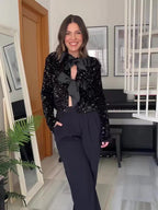 Elegant Jacket with Sequin Trim and Bow Detail