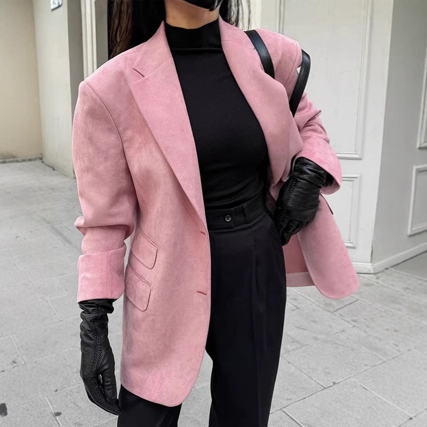 Women's Elegant Oversized Blazer in Fine Faux Suede