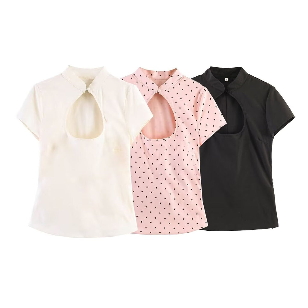 Women's Blouse with Innovative Neckline and Elegant Collar