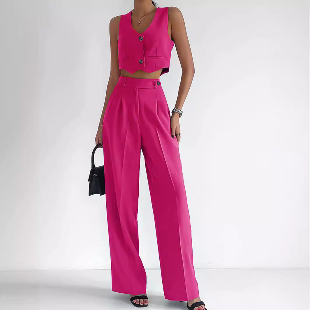 Women's Fashionable Two-Piece Set with Sleeveless Top and Wide-Leg Pants