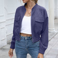 Women's Bomber Jacket with Elastic Waist and Patch Pockets