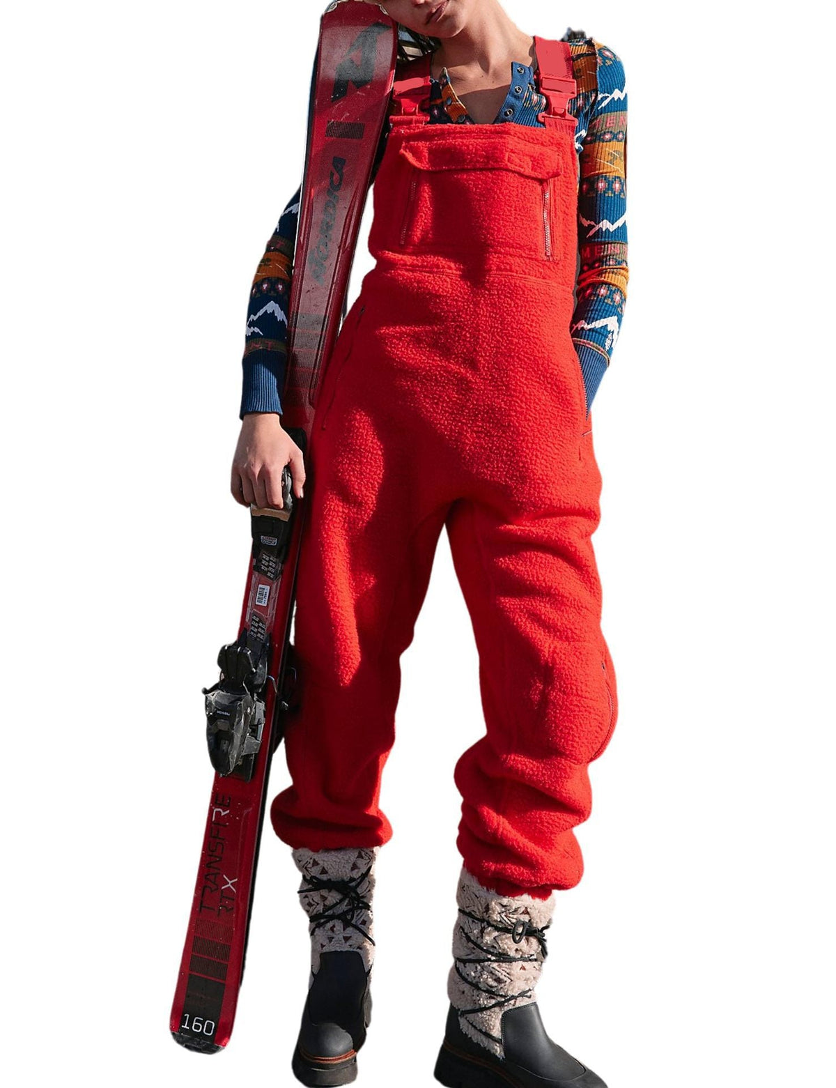 Women's Fluffy Overall with Adjustable Straps and Pockets