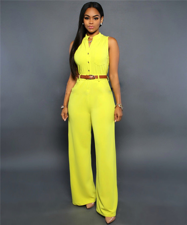 Women's Elegant Jumpsuit with Belt and Button Detail