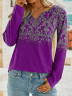 Women's Long Sleeve Blouse with Floral Design and Embroidery