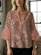 Women's Floral Top with Voluminous Ruffled Sleeves