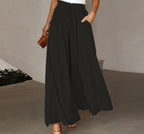 Women's Elegant and Airy Wide-Leg Trousers with Elastic Waist and Pockets