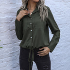 Women's Elegant Blouse with Button Closure and Adjustable Hem