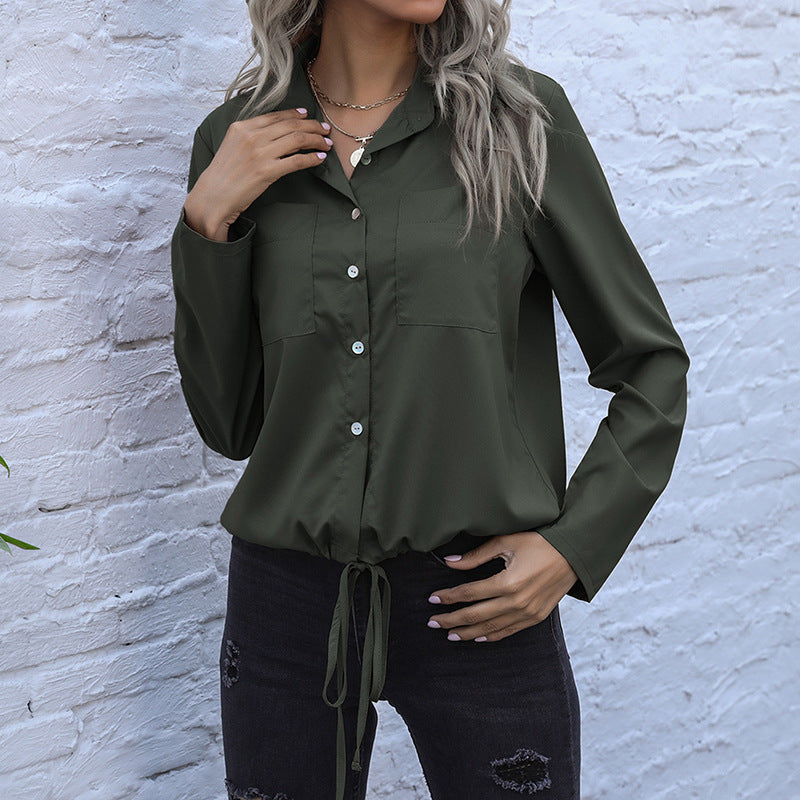 Women's Elegant Blouse with Button Closure and Adjustable Hem