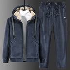 Men's fleece leisure suit with hooded jacket and thermo jogging pants