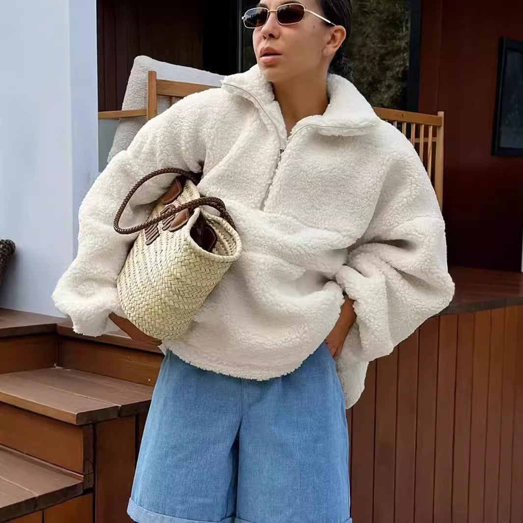 Women's Fleece Sweater with High Collar