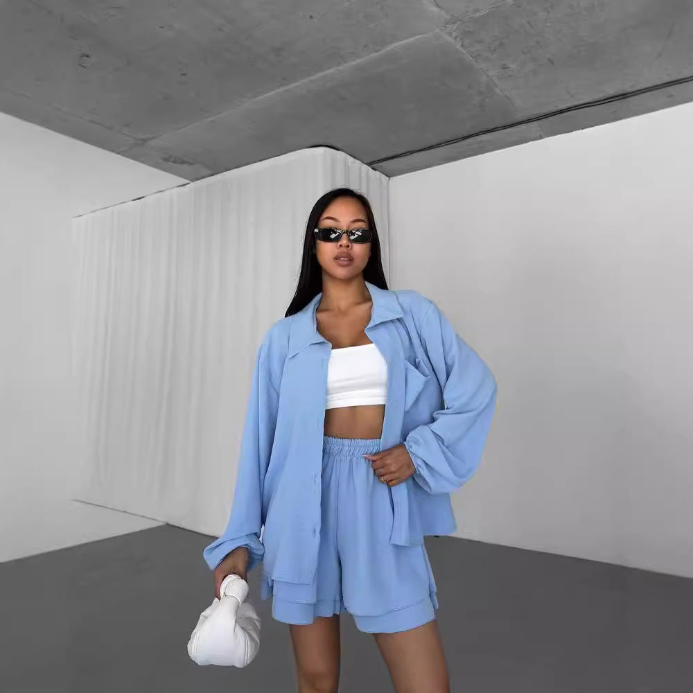 Women's Relaxed Shorts Set with Oversized Shirt