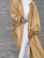 Elegant Long Cardigan in Flowing Fabric with Wide Cut