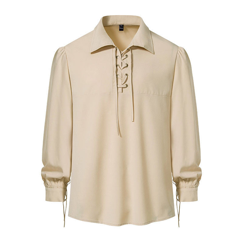 Women's Blouse with Modern Lace-Up Design and Casual Puff Sleeves