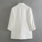 Women's Elegant Blazer with Structured Sleeves and Gold Accents