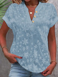 Women's Blouse with Floral Embroidery and Classic V-Neck