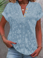 Women's Blouse with Floral Embroidery and Classic V-Neck